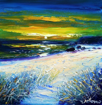 Autumn Sunset on The Singing Sands of Islay 12x12